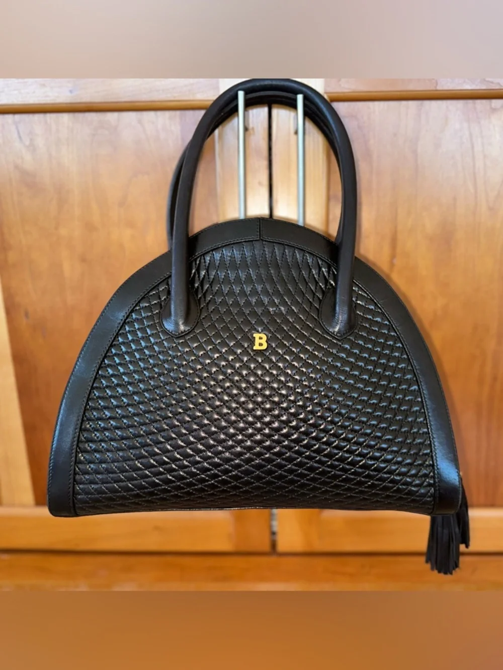 Bally Quilted Leather Dome Satchel Dark Chocolate Brown Double Tassel Vintage - Picture 4 of 15